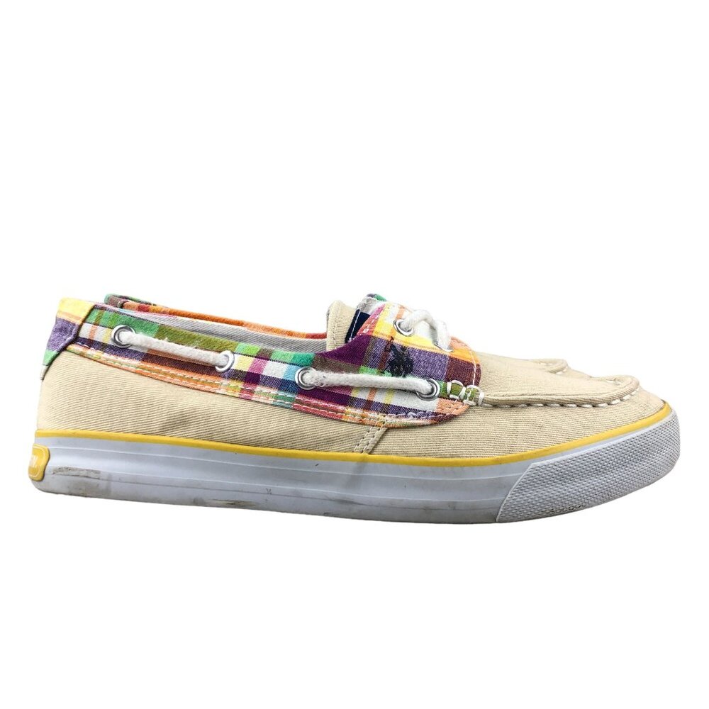 US Polo Assn Women's Size 7.5 2-Mate Yellow Plaid Closed Toe Slip On Shoes
